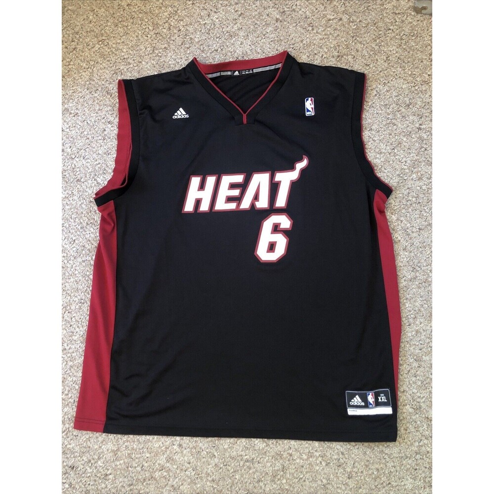 Adidas Lebron James #6 Miami Heat Jersey Black and Red Size 2XL